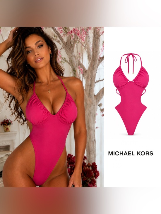 Michael Kors Other - NEW Michael Kors Fuchsia Ruched One-Piece Halter Swimsuit